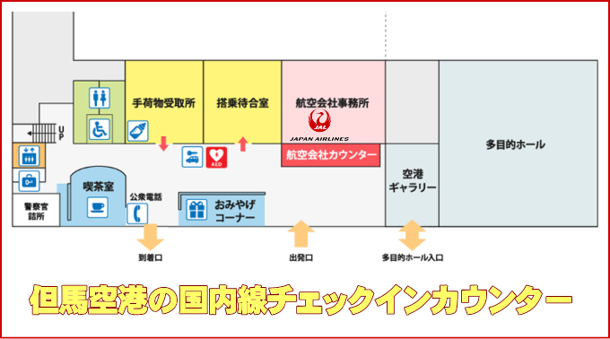 コウノトリ但馬空港のJAL国内線チェックインカウンター